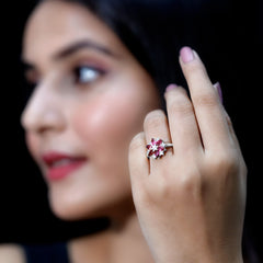 Genuine 1.8 Carat Pink Tourmaline Flower Engagement Ring with Moissanite