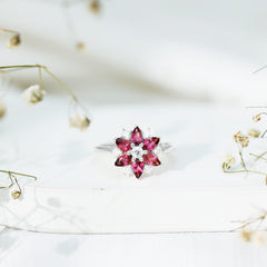 Genuine 1.8 Carat Pink Tourmaline Flower Engagement Ring with Moissanite