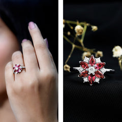 Genuine 1.8 Carat Pink Tourmaline Flower Engagement Ring with Moissanite