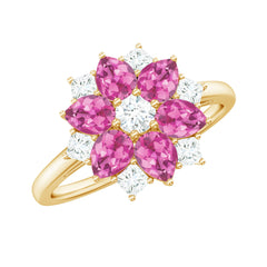 Genuine 1.8 Carat Pink Tourmaline Flower Engagement Ring with Moissanite