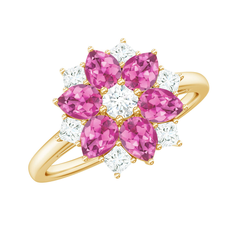 Genuine 1.8 Carat Pink Tourmaline Flower Engagement Ring with Moissanite