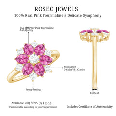 Genuine 1.8 Carat Pink Tourmaline Flower Engagement Ring with Moissanite