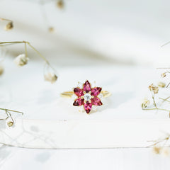 Genuine 1.8 Carat Pink Tourmaline Flower Engagement Ring with Moissanite
