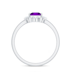 Princess Cut Amethyst and Diamond Flower Halo Ring
