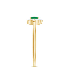 Natural Emerald Promise Ring with Diamond Halo