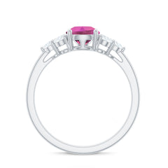 Pear Shaped Pink Tourmaline Solitaire Engagement Ring with Diamond Trio