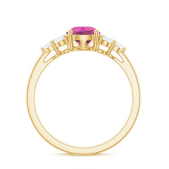 Pear Shaped Pink Tourmaline Solitaire Engagement Ring with Diamond Trio