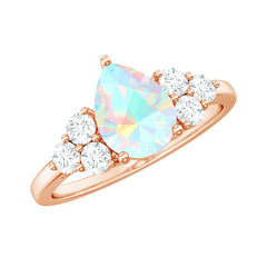 Natural 8X10mm Ethiopian Opal Pear Shaped Engagement Ring with Diamond Trio