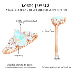 Natural 8X10mm Ethiopian Opal Pear Shaped Engagement Ring with Diamond Trio