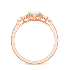 Natural 8X10mm Ethiopian Opal Pear Shaped Engagement Ring with Diamond Trio