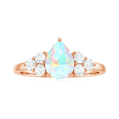 Natural 8X10mm Ethiopian Opal Pear Shaped Engagement Ring with Diamond Trio