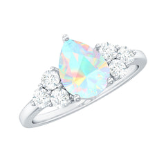 Natural 8X10mm Ethiopian Opal Pear Shaped Engagement Ring with Diamond Trio
