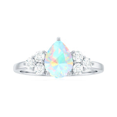 Natural 8X10mm Ethiopian Opal Pear Shaped Engagement Ring with Diamond Trio