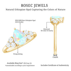 Natural 8X10mm Ethiopian Opal Pear Shaped Engagement Ring with Diamond Trio