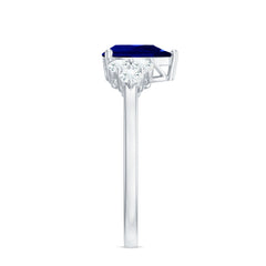 Certified 1.6 Carat Lab Grown Blue Sapphire Pear Engagement Ring with Diamond Trio