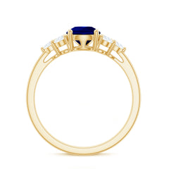 Certified 1.6 Carat Lab Grown Blue Sapphire Pear Engagement Ring with Diamond Trio