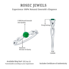 Genuine Emerald and Diamond Promise Ring with Crossover Shank