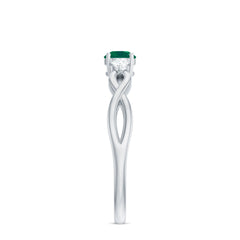 Genuine Emerald and Diamond Promise Ring with Crossover Shank
