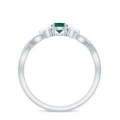 Genuine Emerald and Diamond Promise Ring with Crossover Shank