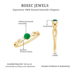 Genuine Emerald and Diamond Promise Ring with Crossover Shank