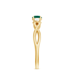 Genuine Emerald and Diamond Promise Ring with Crossover Shank