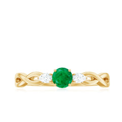 Genuine Emerald and Diamond Promise Ring with Crossover Shank