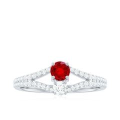 Certified Lab Grown Ruby Diamond 2 Stone Promise Ring with Split Shank