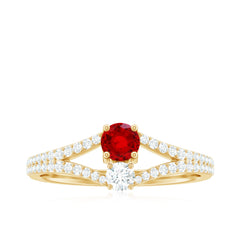 Certified Lab Grown Ruby Diamond 2 Stone Promise Ring with Split Shank