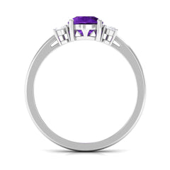 Pear Shape Amethyst Solitaire Ring with Diamond Side Stones