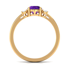 Pear Shape Amethyst Solitaire Ring with Diamond Side Stones