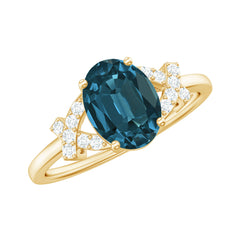 6X8mm Oval Cut London Blue Topaz Solitaire Engagement Ring with Split Shank