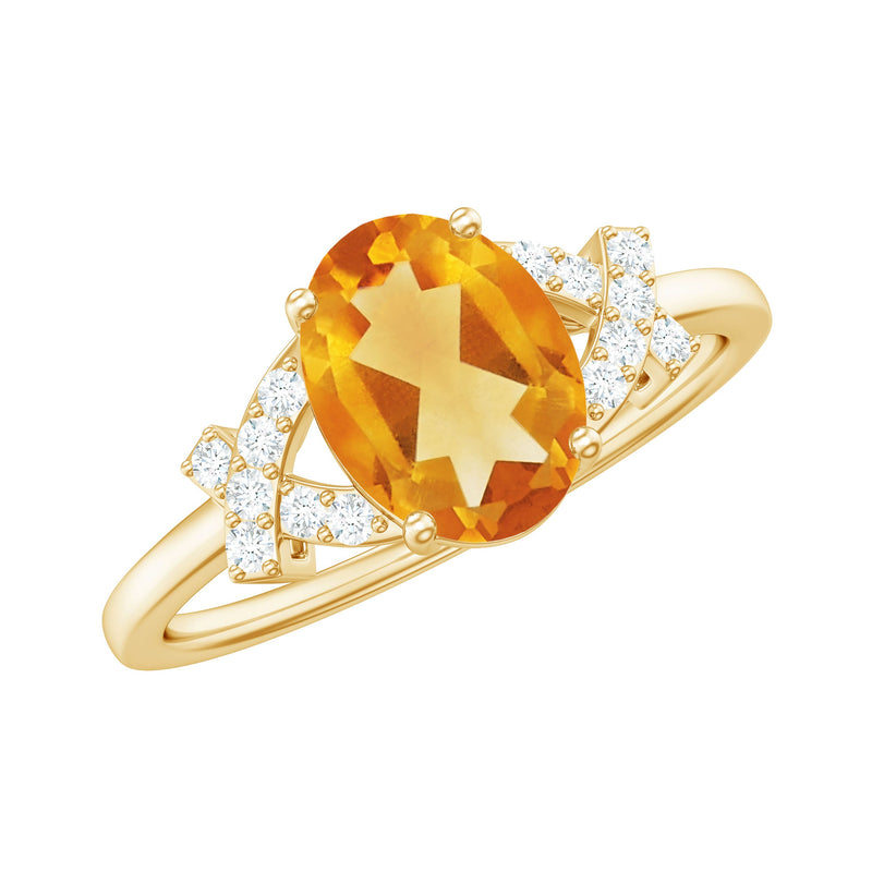 Natural 6X8mm Citrine Oval Engagement Ring with Diamond