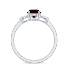 Real 6X8mm Garnet Oval Engagement Ring with Diamond Split Shank