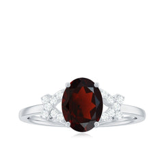 Real 6X8mm Garnet Oval Engagement Ring with Diamond Split Shank