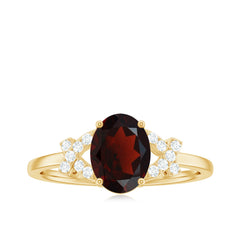 Real 6X8mm Garnet Oval Engagement Ring with Diamond Split Shank