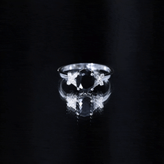 Oval Created Black Diamond Solitaire Ring with Diamond in Split Shank
