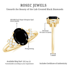 Oval Created Black Diamond Solitaire Ring with Diamond in Split Shank