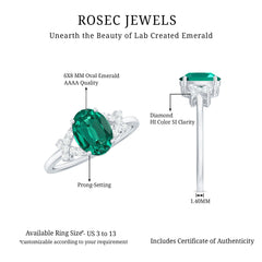 Certified 6X8 mm Lab Grown Emerald Oval Engagement Ring with Diamond