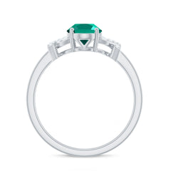 Certified 6X8 mm Lab Grown Emerald Oval Engagement Ring with Diamond