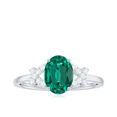 Certified 6X8 mm Lab Grown Emerald Oval Engagement Ring with Diamond
