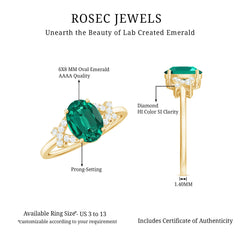 Certified 6X8 mm Lab Grown Emerald Oval Engagement Ring with Diamond
