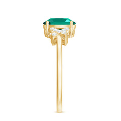Certified 6X8 mm Lab Grown Emerald Oval Engagement Ring with Diamond