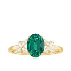 Certified 6X8 mm Lab Grown Emerald Oval Engagement Ring with Diamond