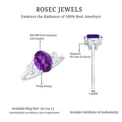 Oval Amethyst Solitaire Ring with Diamond in Split Shank