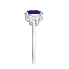 Oval Amethyst Solitaire Ring with Diamond in Split Shank