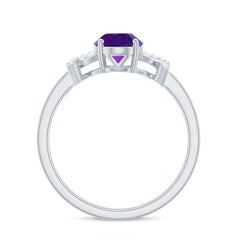 Oval Amethyst Solitaire Ring with Diamond in Split Shank