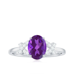 Oval Amethyst Solitaire Ring with Diamond in Split Shank