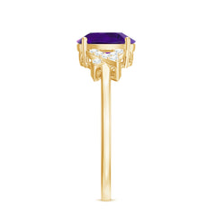 Oval Amethyst Solitaire Ring with Diamond in Split Shank