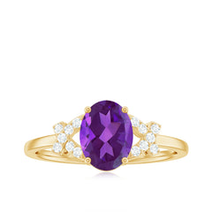 Oval Amethyst Solitaire Ring with Diamond in Split Shank