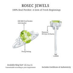 Real 1 Carat Peridot Oval Engagement Ring with Diamond Split Shank